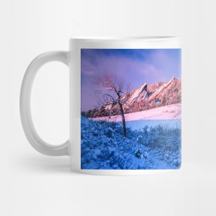 The Flatirons In Winter Blues And Pink Mug